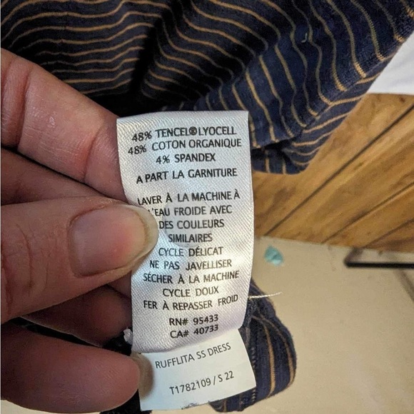 Toad&Co Women’s Ruffilita SS Striped Navy Organic Cotton T-Shirt Dress- Size XS - Picture 6 of 8